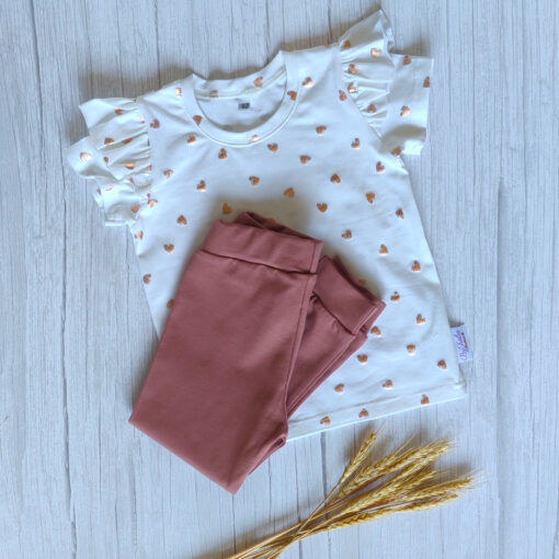 Legging Kleiroze en Ruffle T-Shirt Foil Hartjes